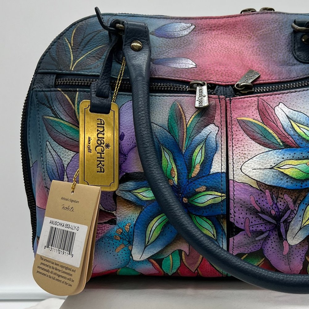 Anuschka Hand Painted Lily Leather Satchel